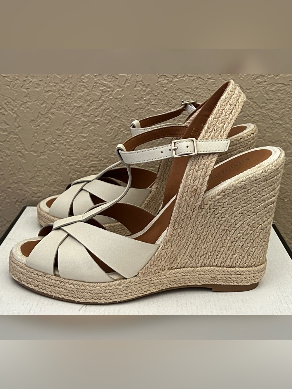 Steve Madden Thelma Bone Leather Wedge Heel Sandals Size-9.5